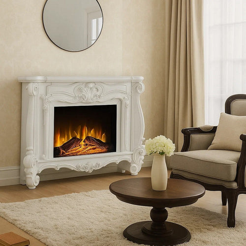 Kai 47 Inch Classic Electric Fireplace, Fire Safety, Remote, Timer, White