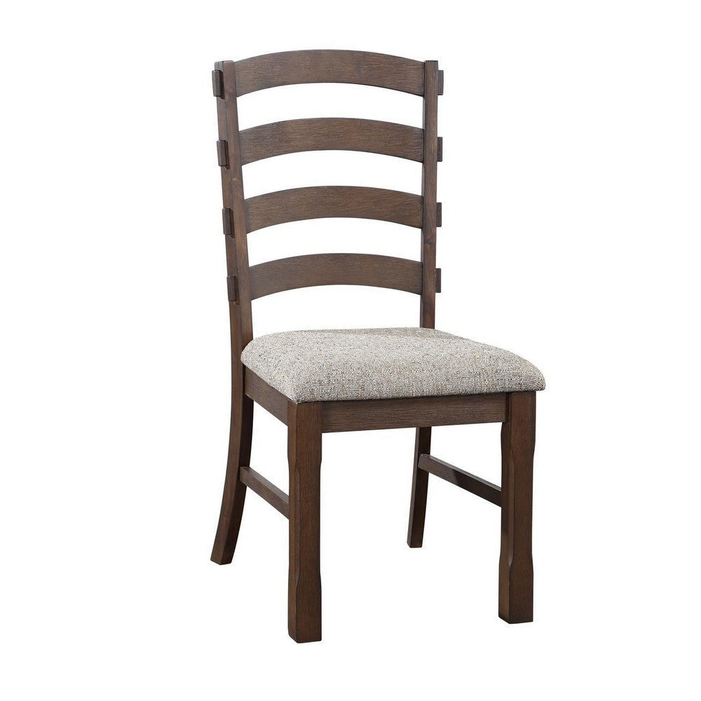 19 Inch Solid Wood Dining Chair, Curved Ladderback, Set of 2, Brown