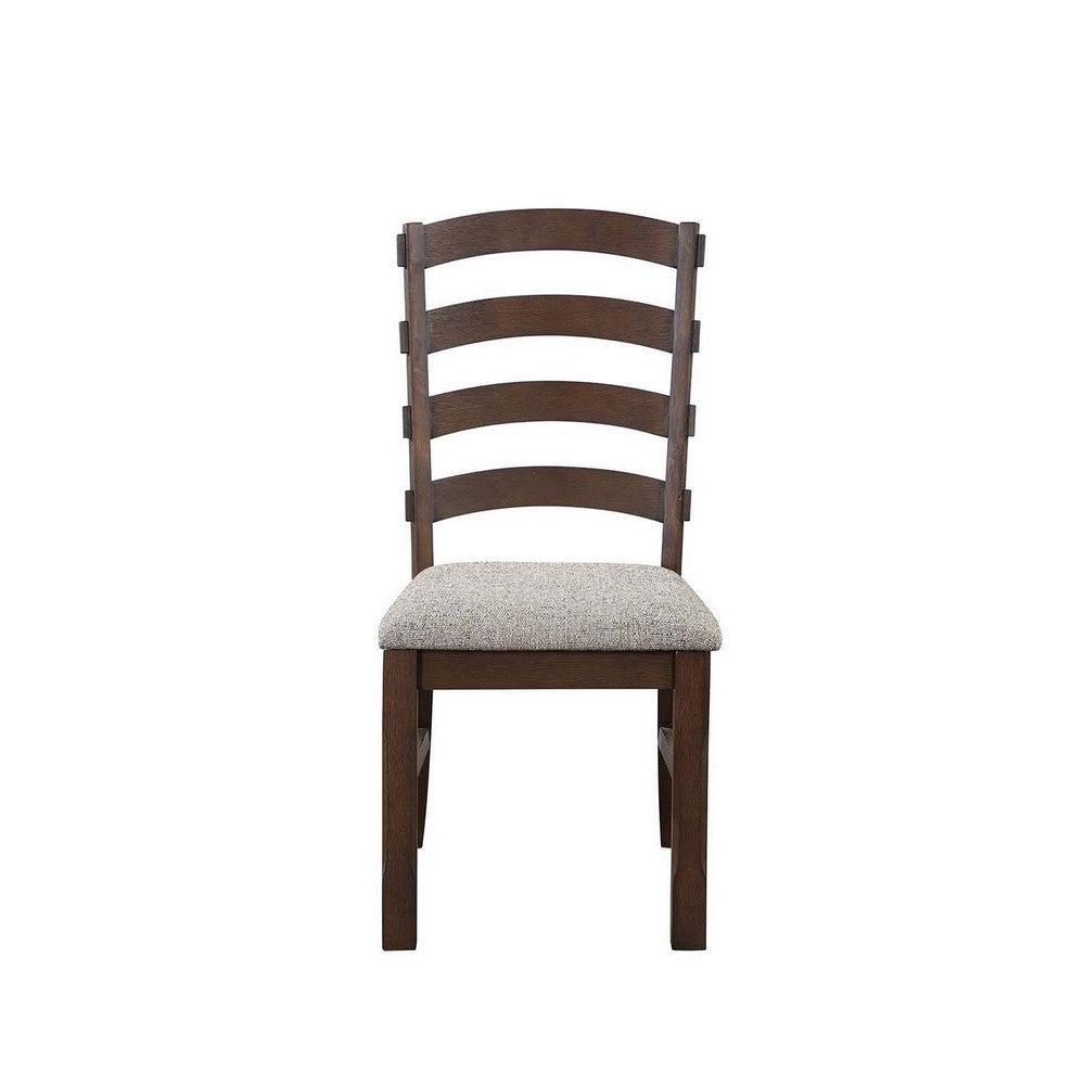 19 Inch Solid Wood Dining Chair Curved Ladderback Set of 2 Brown BM280301