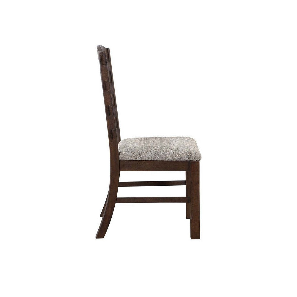 19 Inch Solid Wood Dining Chair Curved Ladderback Set of 2 Brown BM280301