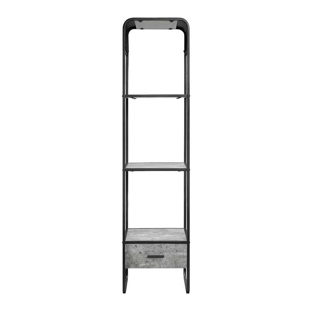 66 Inch Side Pier Vertical Media Bookcase 3 Shelves Metal Frame Gray BM280302