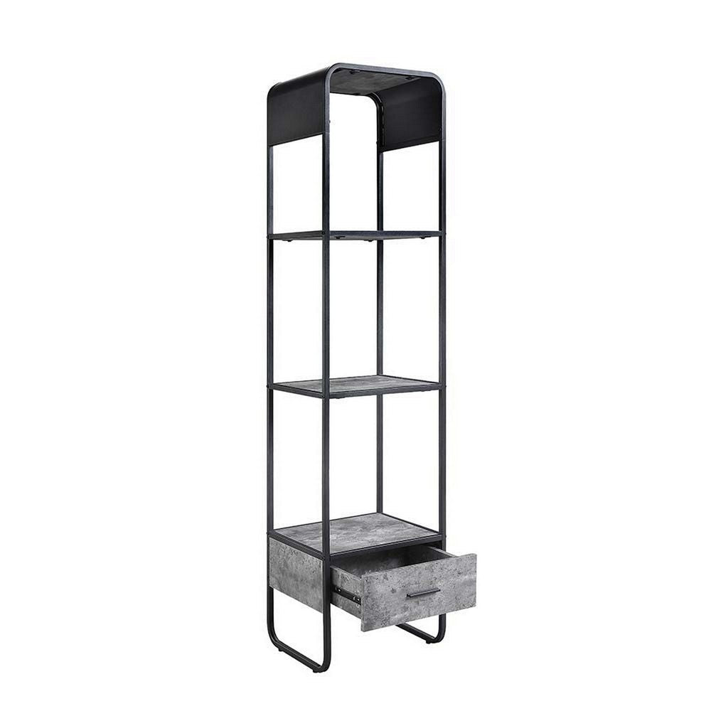 66 Inch Side Pier Vertical Media Bookcase 3 Shelves Metal Frame Gray BM280302