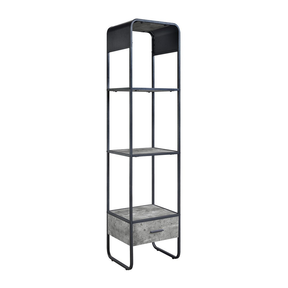 66 Inch Side Pier, Vertical Media Bookcase, 3 Shelves, Metal Frame, Gray