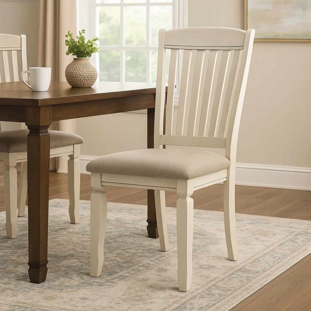 Dining Chair | 18" | Padded Seat | Slatted | Set of 2 | Antique White