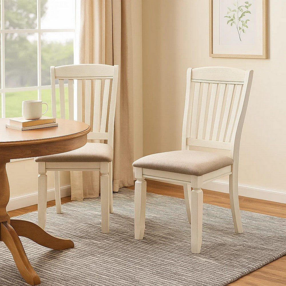 Dining Chair | 18" | Padded Seat | Slatted | Set of 2 | Antique White