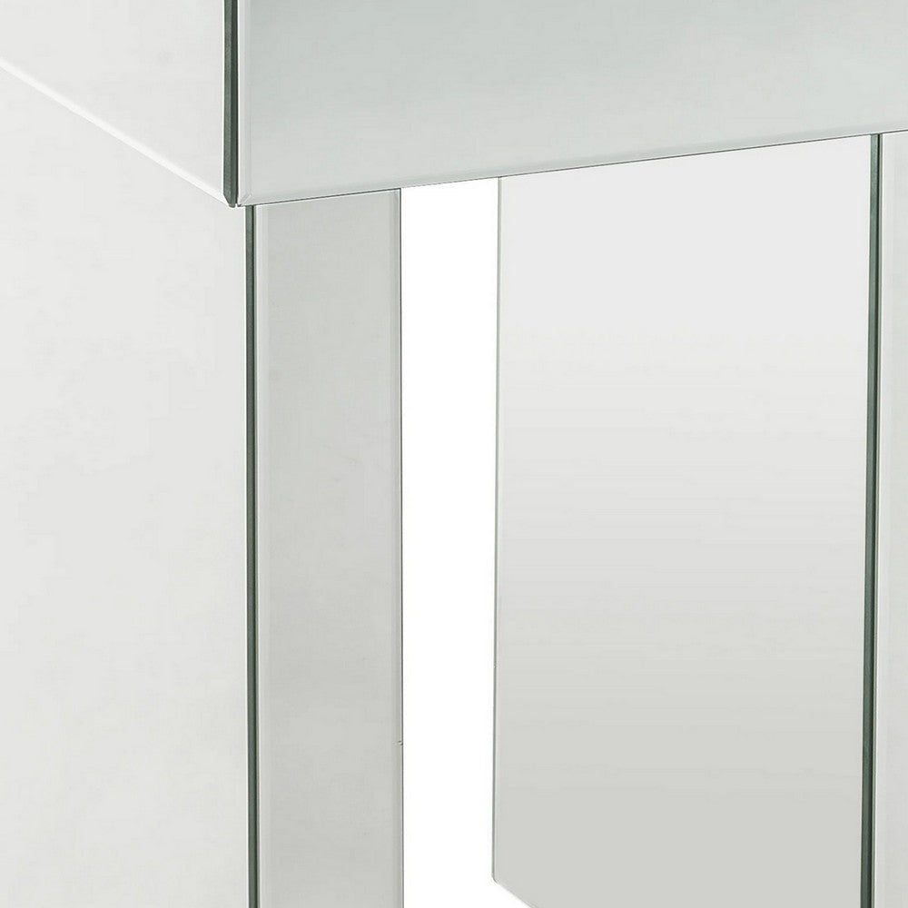 Noe 24 Inch Square End Accent Table Mirrored Faux Diamond Inlay Silver BM280308