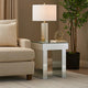 Noe 24 Inch Square End Accent Table, Mirrored, Faux Diamond Inlay, Silver