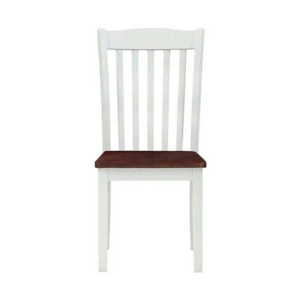 22 Inch Solid Wood Side Chair, Classic, Slatted, Set of 2, White, Brown