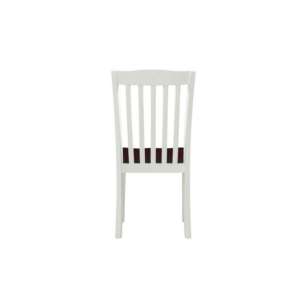 22 Inch Solid Wood Side Chair Classic Slatted Set of 2 White Brown BM280320