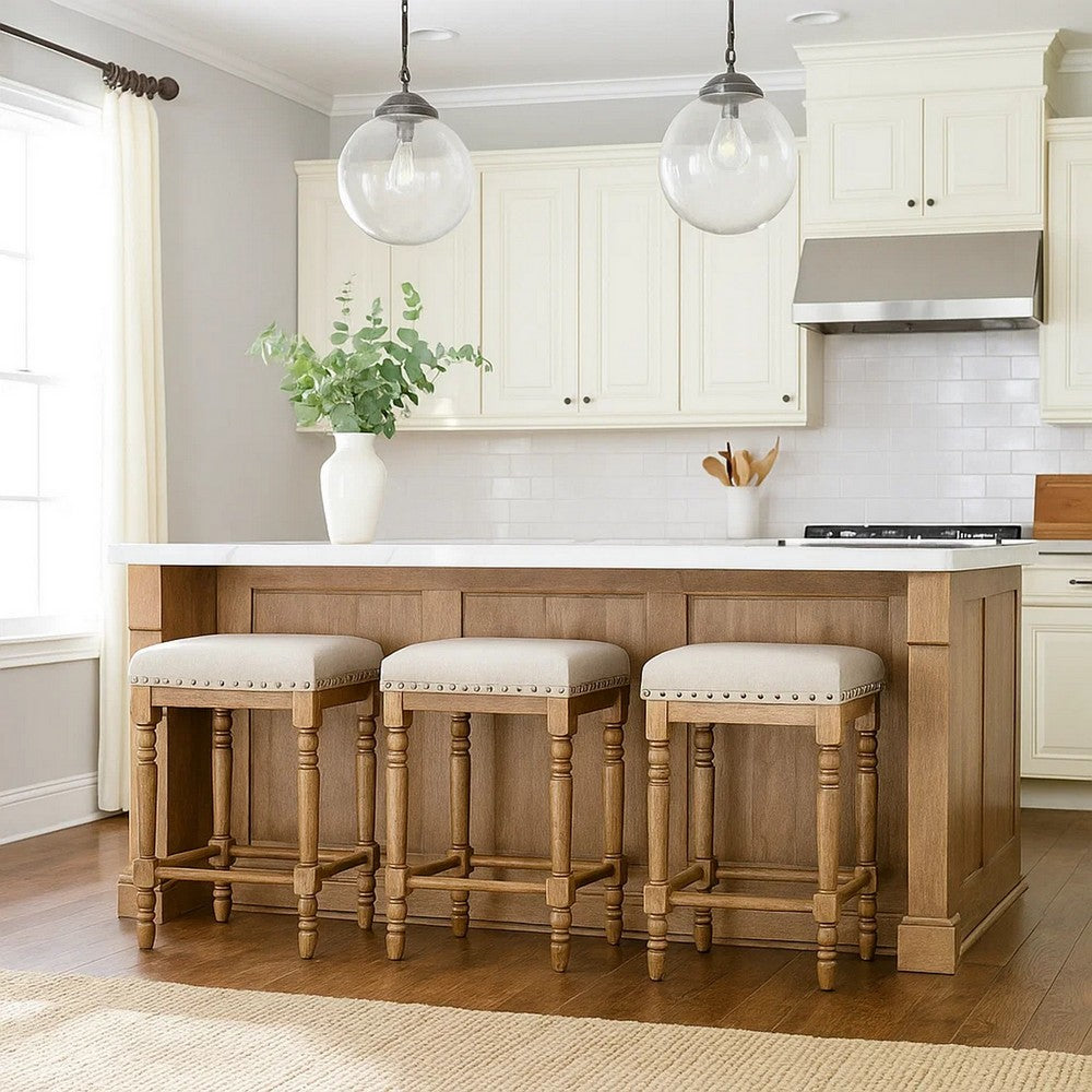 Counter Stool | 24" | Upholstered Wood | Set of 2 | Gray