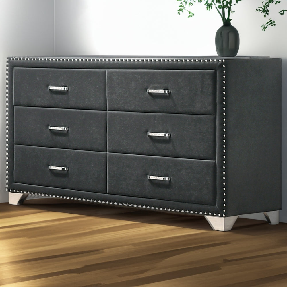 Cale Dresser | 60" | Velvet Upholstered | Nailhead Trim | Gray