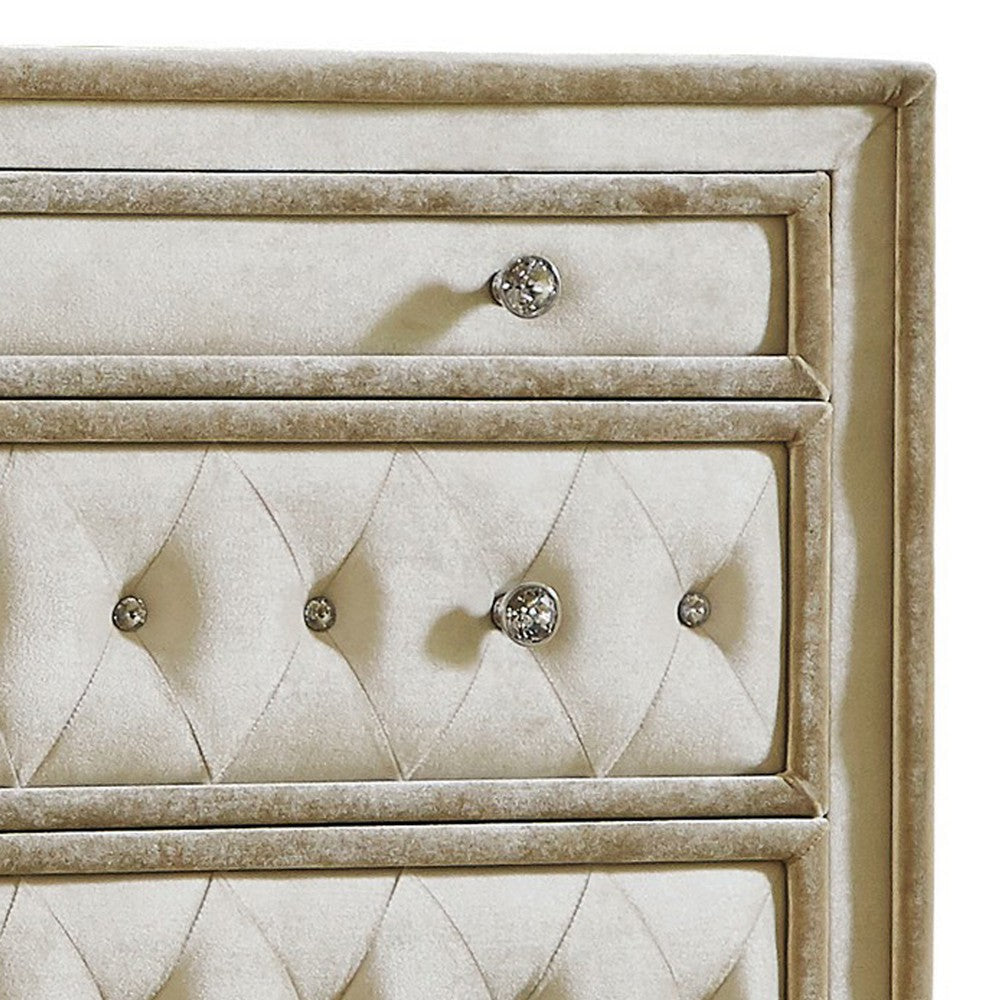 Matt Dresser Chest | 49’’ | 5 Drawers | Velvet Tufted | Ivory BM280359