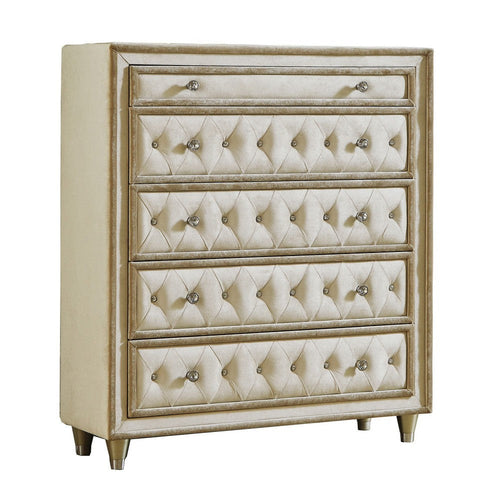 Matt Dresser Chest | 49" | 5 Drawers | Velvet Tufted | Ivory