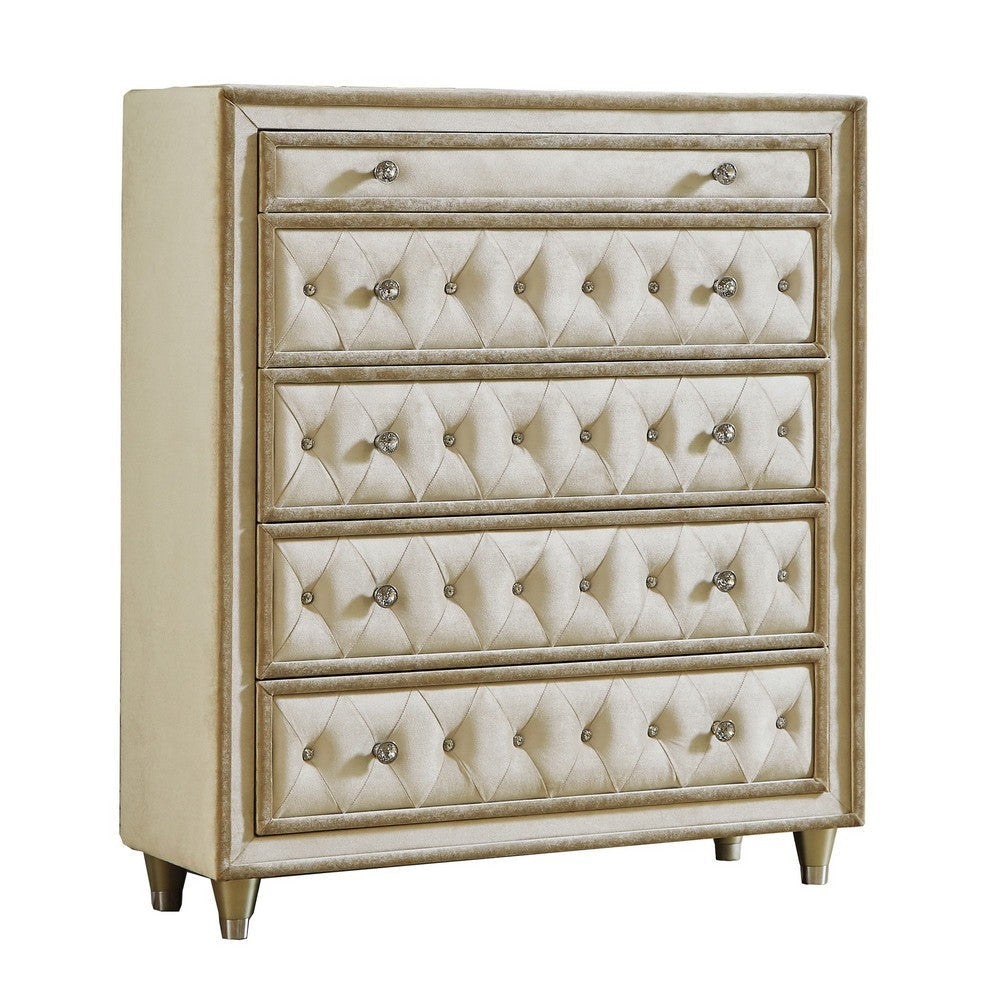 Matt Dresser Chest | 49" | 5 Drawers | Velvet Tufted | Ivory