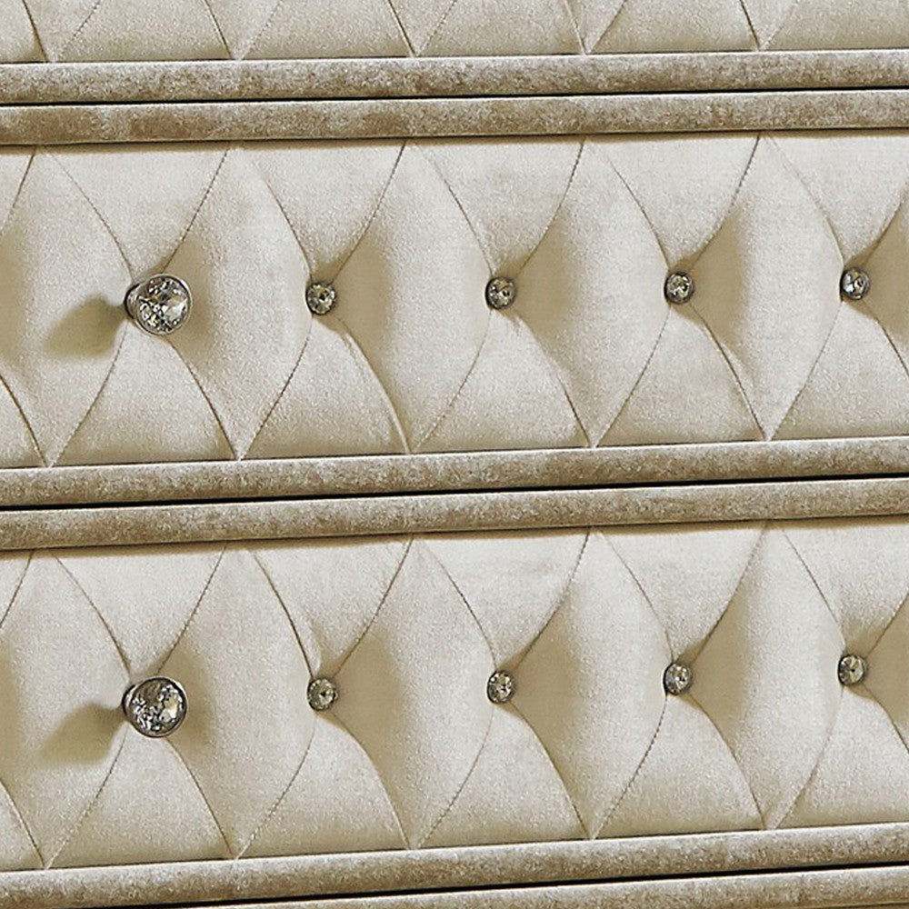 Matt Dresser Chest | 49’’ | 5 Drawers | Velvet Tufted | Ivory BM280359