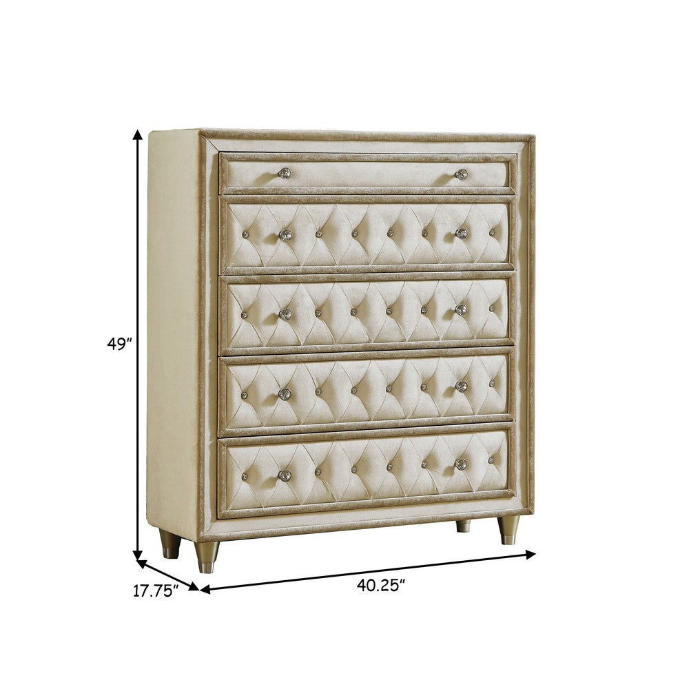 Matt Dresser Chest | 49’’ | 5 Drawers | Velvet Tufted | Ivory BM280359