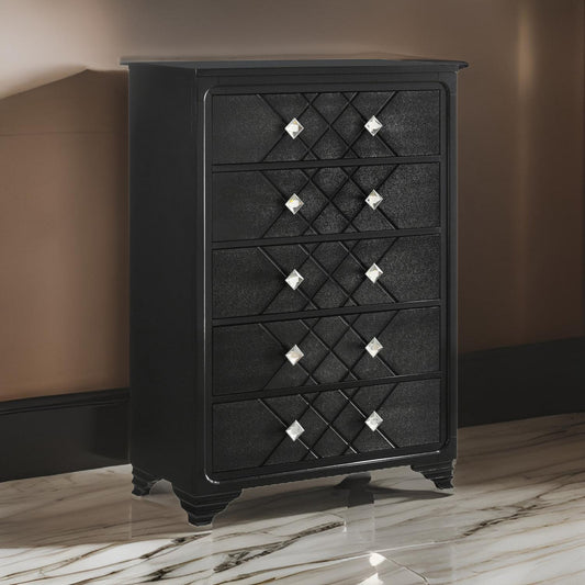 Vini 52 Inch Modern Glam Tall Dresser Chest 5 Drawers Diamond Knobs Black By Casagear Home BM280368