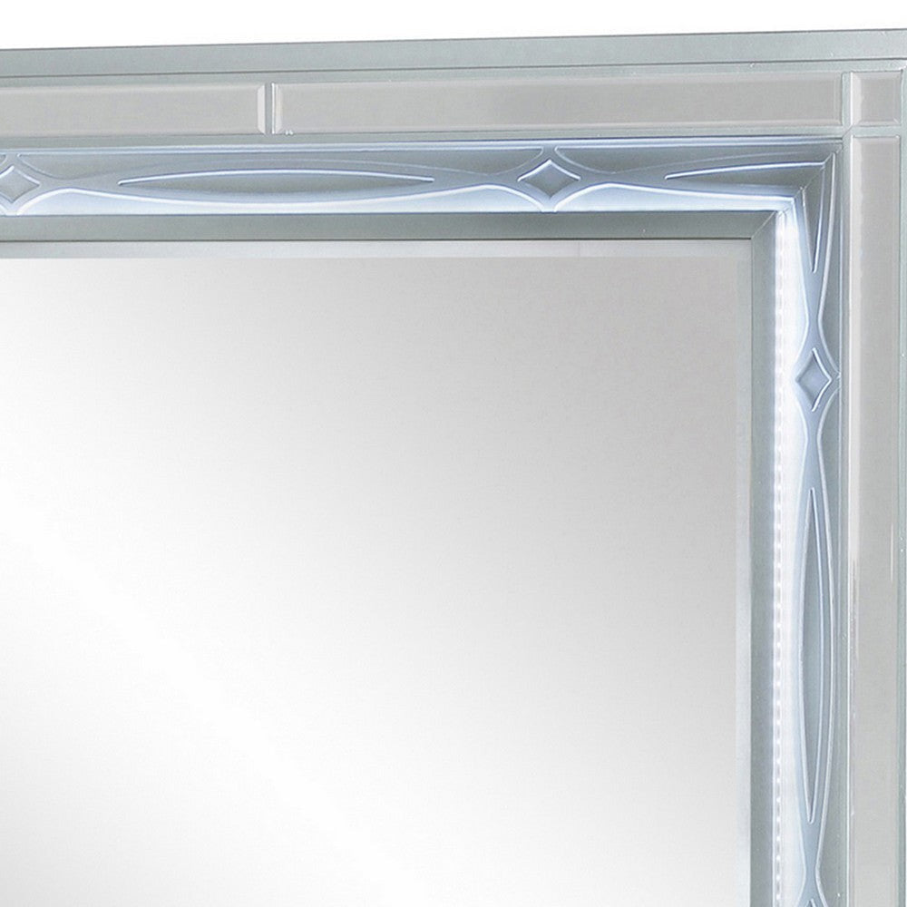 Gina 49 Inch Modern Mirror Wood Frame Built In Blue LED Metallic Silver BM280370