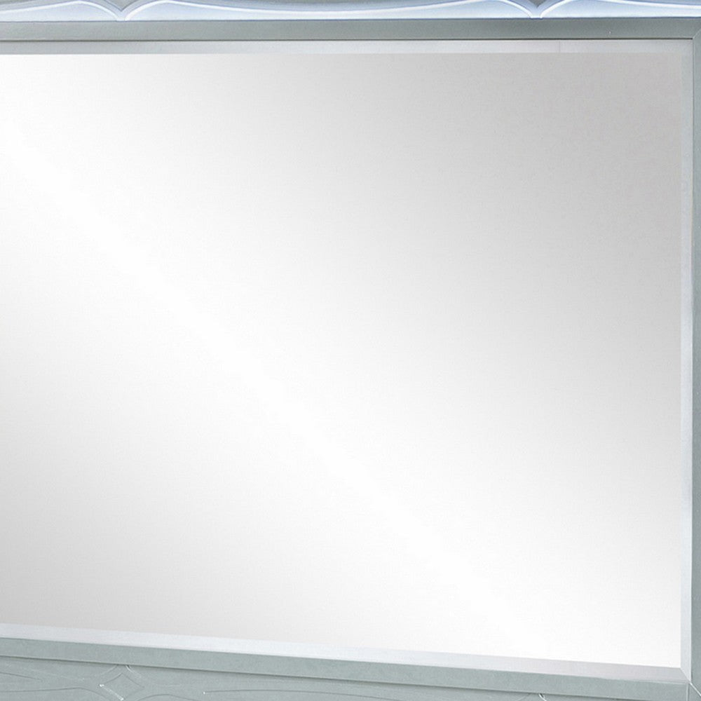Gina 49 Inch Modern Mirror Wood Frame Built In Blue LED Metallic Silver BM280370