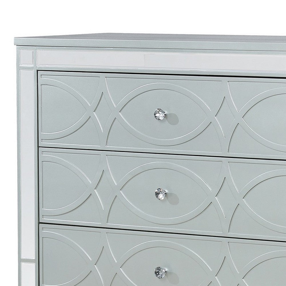 Gina 52 Inch Glam Tall Dresser Chest 5 Drawers Round Crystal Knobs Silver BM280372