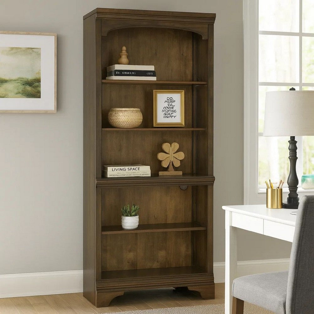 Tia Bookcase | 78" | 5 Tier | Adjustable Shelves | Oak Brown
