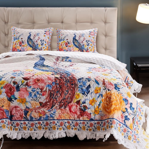 Tess Quilt Set | 2 Piece Twin | Peacock Floral | Multicolor