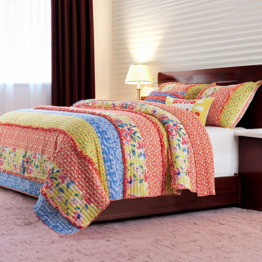 Lio 2 Piece Microfiber Twin Quilt Set, Bohemian Floral Pattern, Multicolor By Casagear Home
