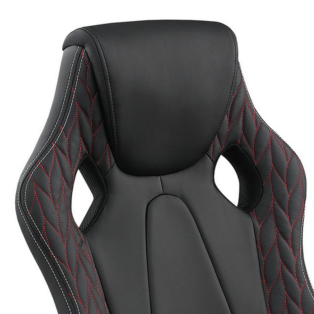 26 Inch Modern Swivel Office Chair Faux Leather Seat Rolling Base Black BM280450