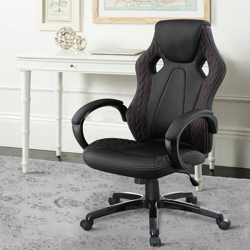 26 Inch Modern Swivel Office Chair, Faux Leather Seat, Rolling Base, Black