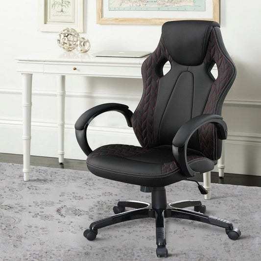 26 Inch Modern Swivel Office Chair, Faux Leather Seat, Rolling Base, Black