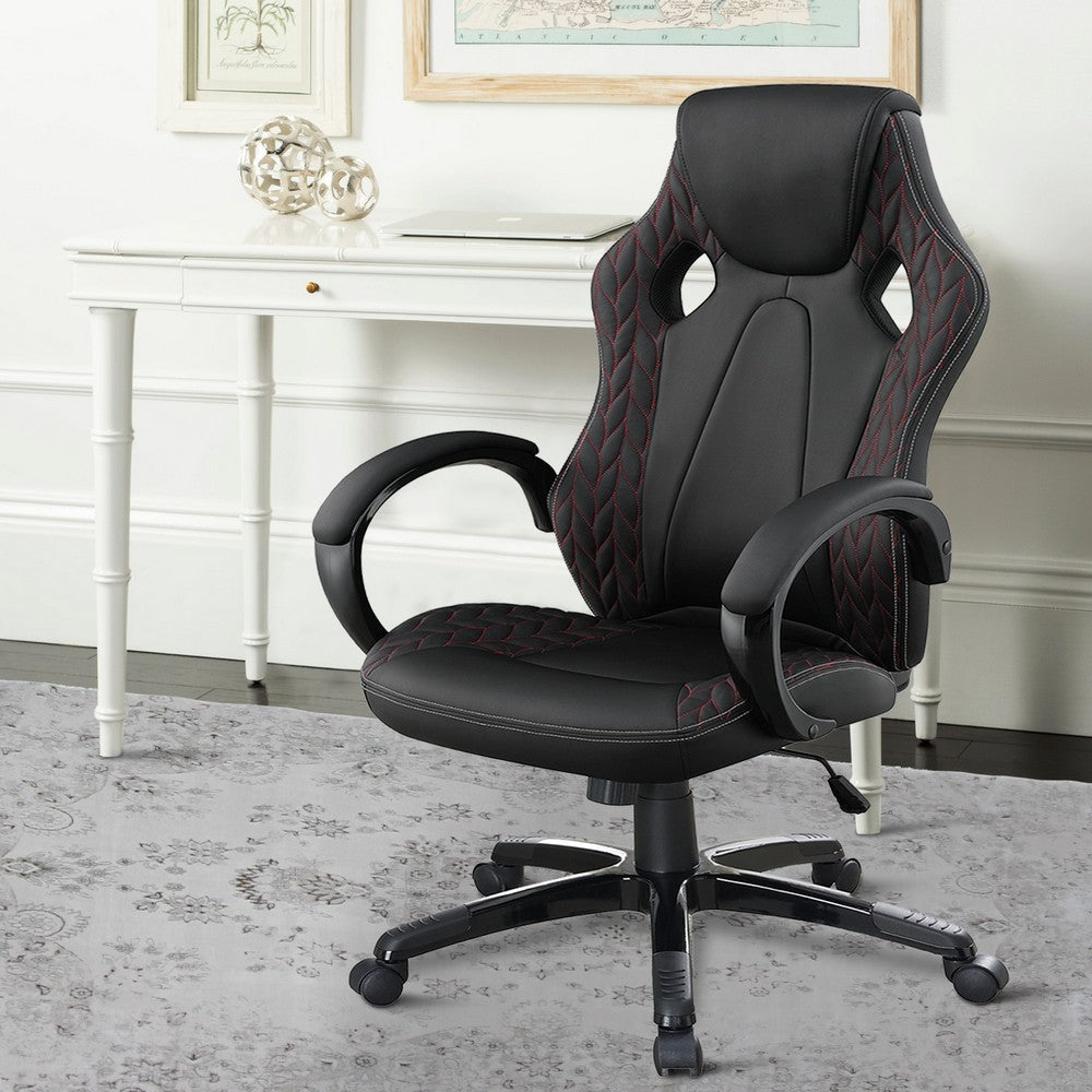 26 Inch Modern Swivel Office Chair, Faux Leather Seat, Rolling Base, Black