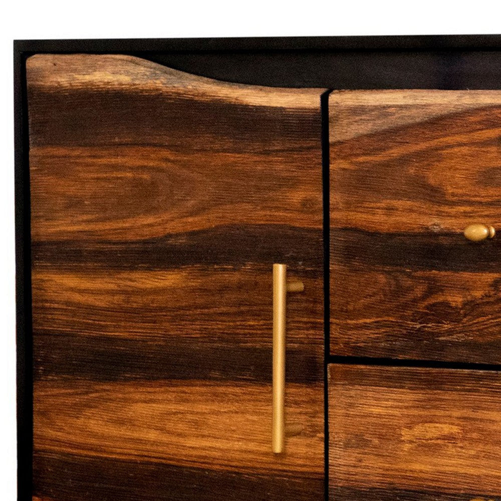 57 Inch Acacia Wood Storage Console Cabinet 2 Drawers Metal Frame Brown BM280455