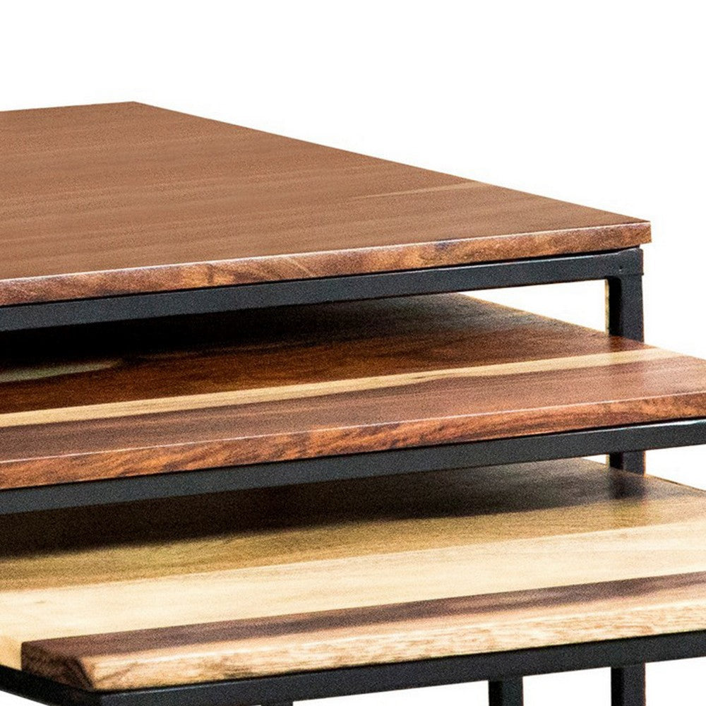 20 18 16 Inch 3 Piece Modern Nesting End Table Set Brown Wood Black BM280464
