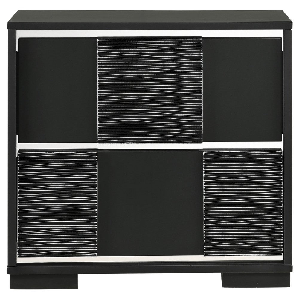 Reza 25 Inch Modern Wood Nightstand 2 Drawers Textured Felt Lined Black By Casagear Home BM280473