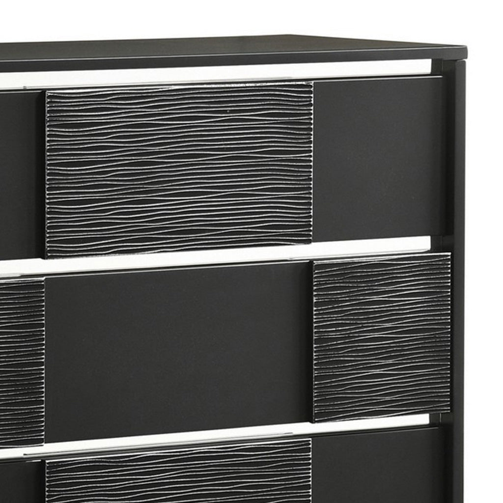 Reza 50 Inch Tall Dresser Chest 5 Drawers Metal Trim Felt Lined Black By Casagear Home BM280475