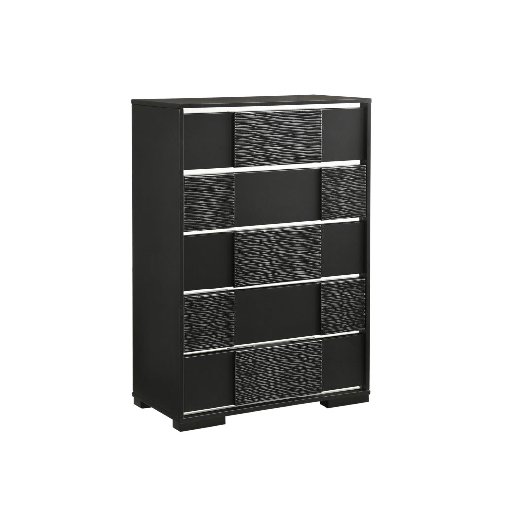 Reza 50 Inch Tall Dresser Chest 5 Drawers Metal Trim Felt Lined Black By Casagear Home BM280475