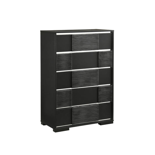 Reza 50 Inch Tall Dresser Chest, 5 Drawers, Metal Trim, Felt Lined, Black By Casagear Home