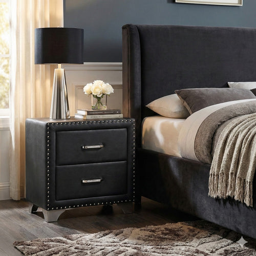 Cale Nightstand | 26" | Velvet Upholstered | Nailhead | Gray