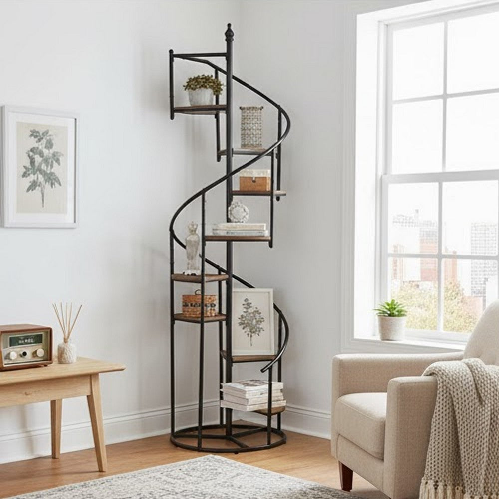 Bookcase | 69" | Spiral Frame | Staircase Style | Brown