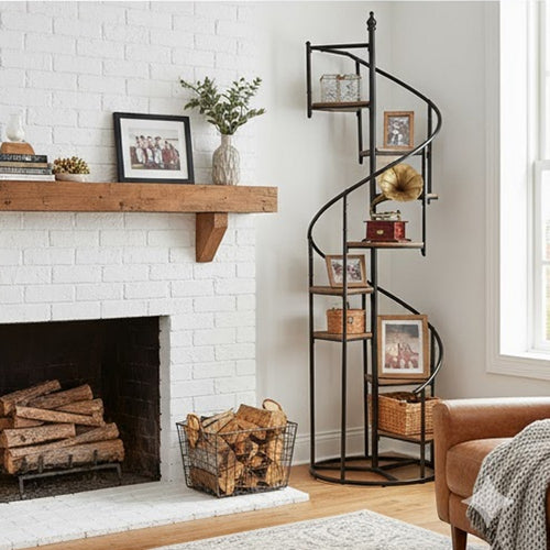 Bookcase | 69" | Spiral Frame | Staircase Style | Brown