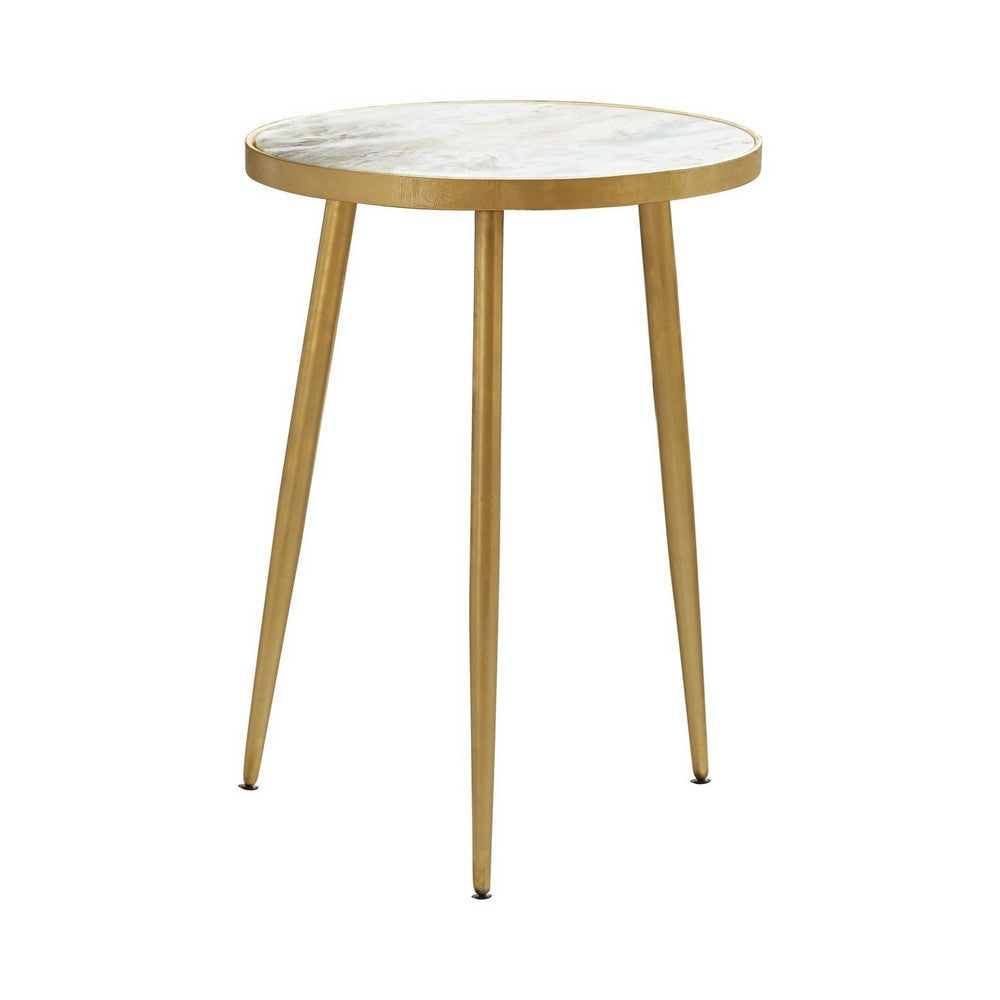 Accent Table | 22" | Round Marble Top | White, Gold