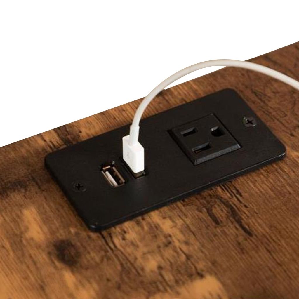 24 Inch Modern C Shape Side End Table 2 USB 1 Charging Port Brown Black By Casagear Home BM280511