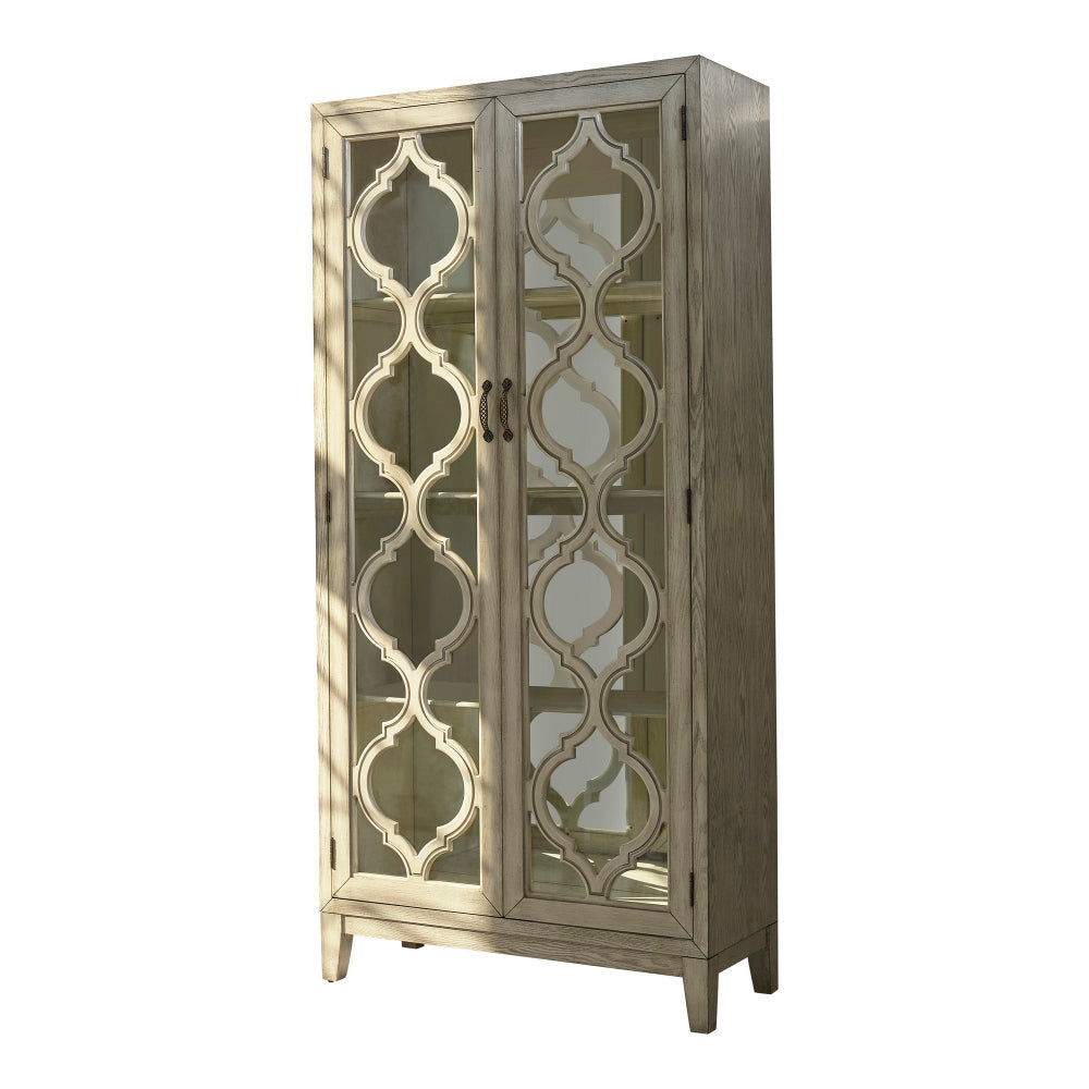 Console Cabinet | 76" | Quatrefoil Pattern | 2 Doors | Brown