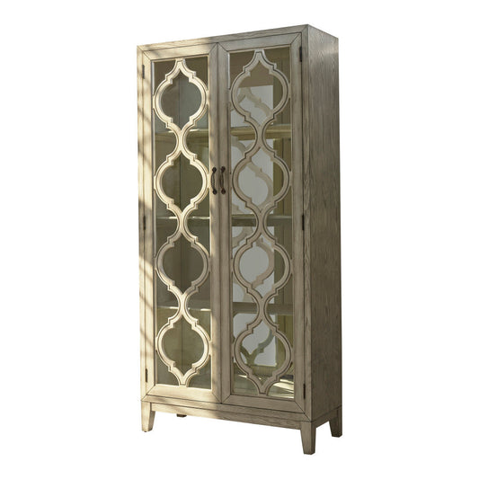 76 Inch Tall Accent Console Cabinet, Quatrefoil Pattern, 2 Doors, Brown By Casagear Home