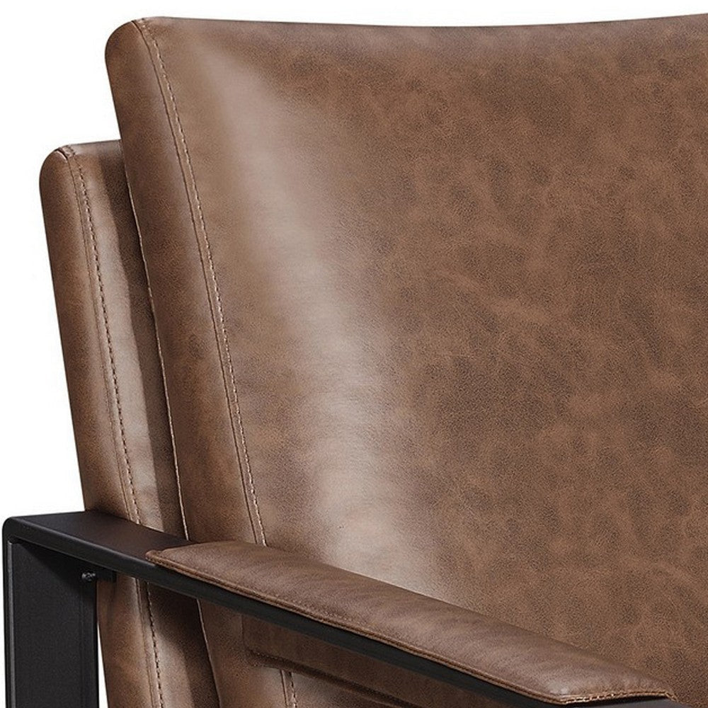 31 Inch Accent Chair Padded Armrests Vegan Faux Leather Brown Black BM280597