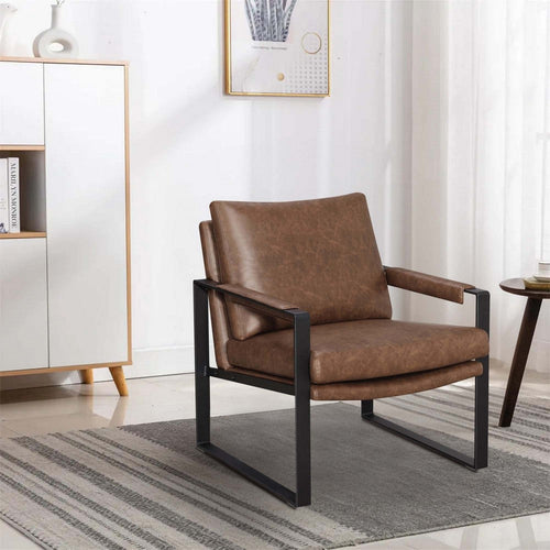 31 Inch Accent Chair Padded Armrests Vegan Faux Leather Brown Black BM280597