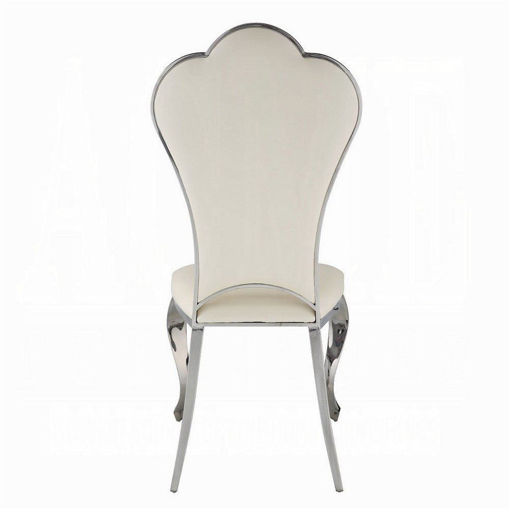 Kuri Dining Chair | 23" | Scalloped Back | Faux Leather | Set of 2 | Beige