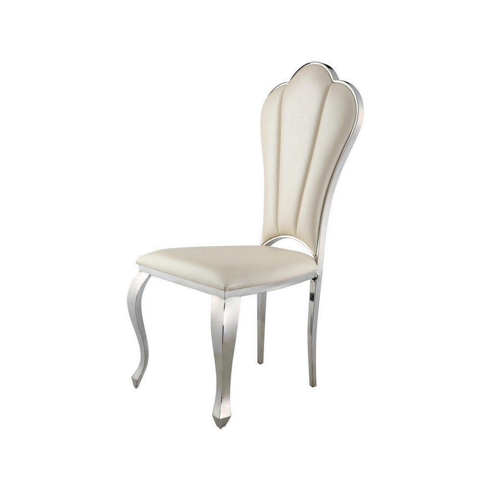 Kuri Dining Chair | 23" | Scalloped Back | Faux Leather | Set of 2 | Beige