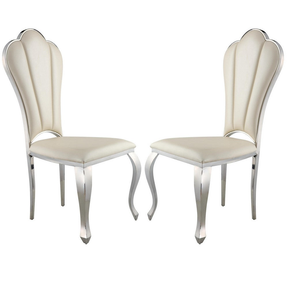 Kuri Dining Chair | 23" | Scalloped Back | Faux Leather | Set of 2 | Beige