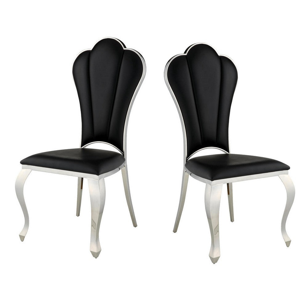 Kuri 24 Inch Dining Chair, Vegan Faux Leather, Textured, Set of 2, Black